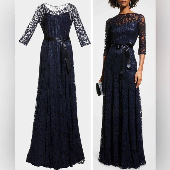 Rickie Freeman For Teri Jon Sleeve Lace Overlay Gown Ling Dress - Picture 1 of 4